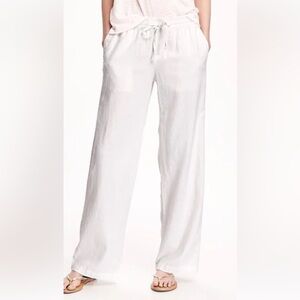 Old Navy Linen-Blend Beige Straight-Leg Mid-Rise Pants, Beach Pants